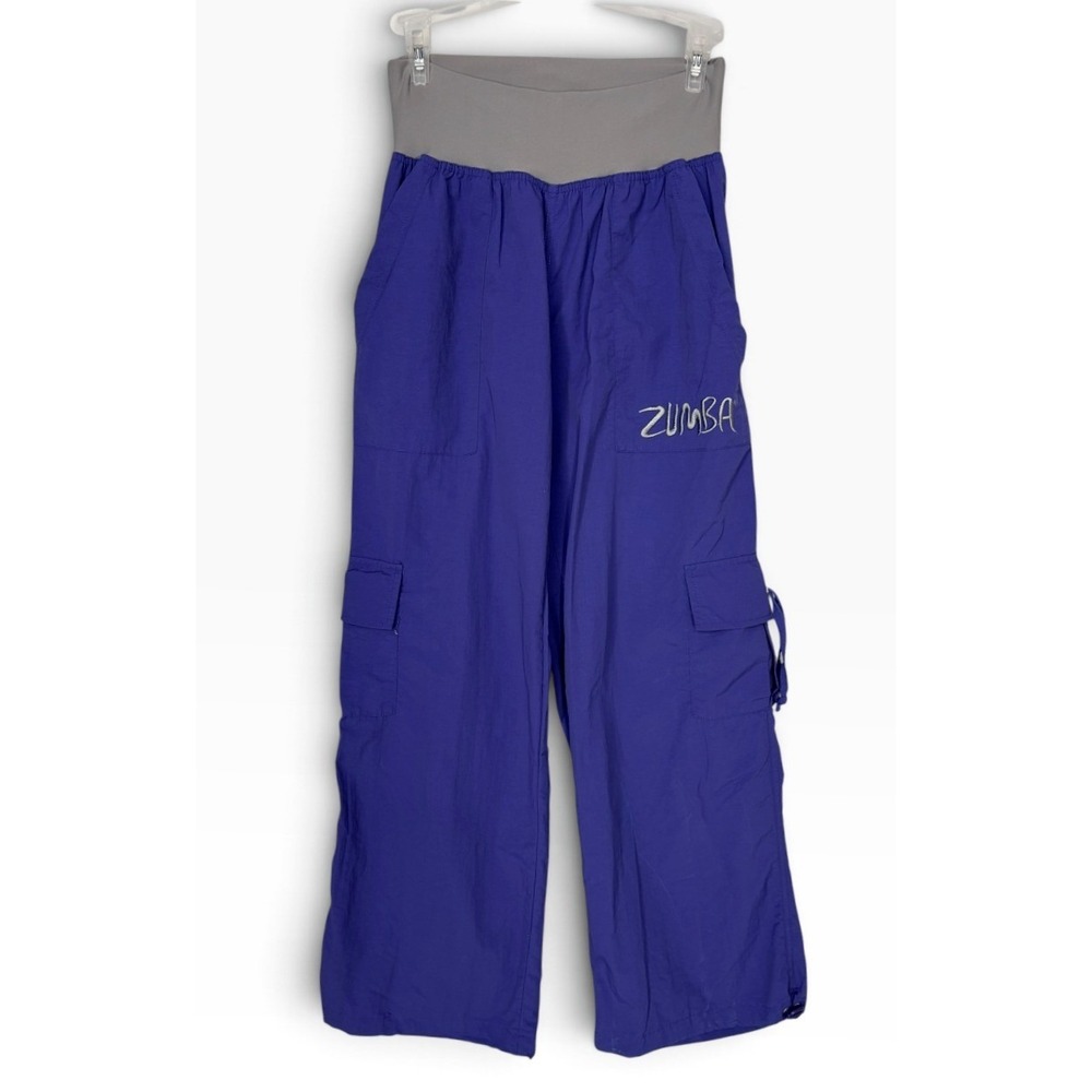 Zumba Y2K Purple Cargo Dance Pants Wide Leg Foldover Waist Workout Activewear